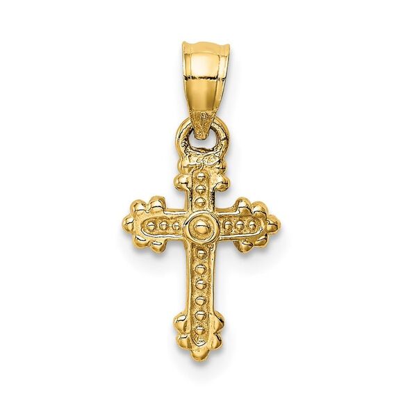 14k Yellow Gold Tiny Budded Cross Charm